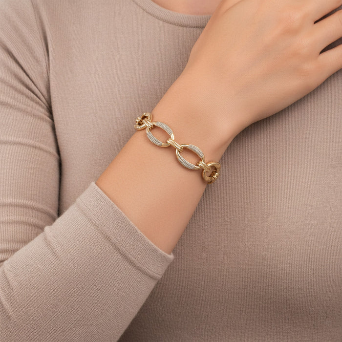 Bold Oval Link Pave Bracelet in 14K Yellow Gold