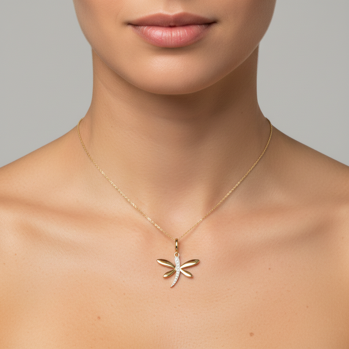 Diamond Full Cut Butterfly Pendant Necklace in 14K Yellow Gold