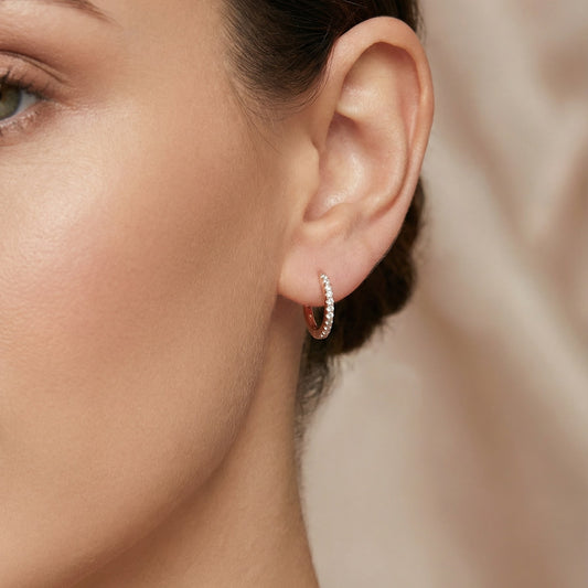 Diamond Pave Mini Huggie Earrings in 14K Rose Gold