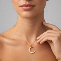 Five Diamond Moon Pendant Necklace in 14K Yellow Gold