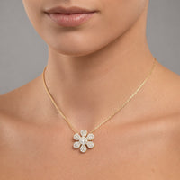 Diamond Flower Necklace in 14K Yellow Gold