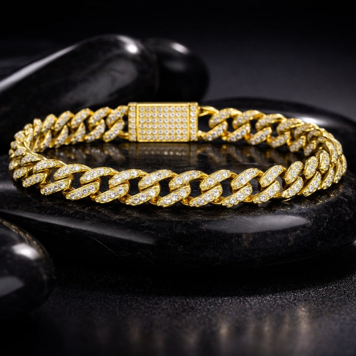 Cuban Link Round Diamond Bracelet in 14K Yellow Gold