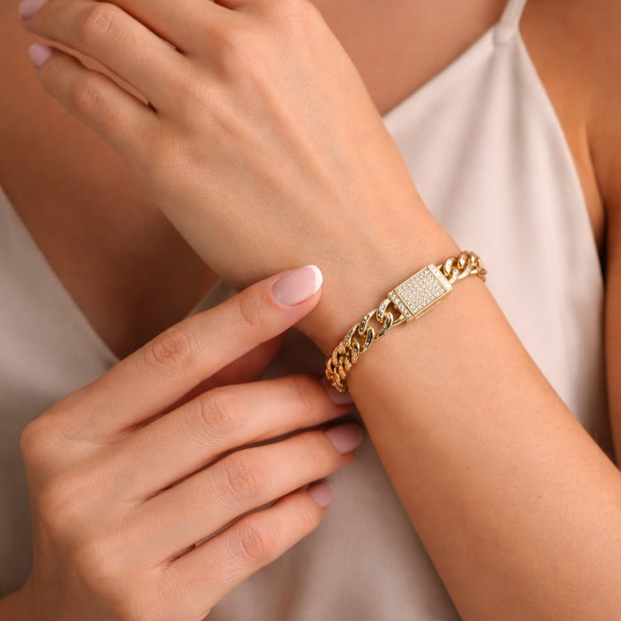 Cuban Link Round Diamond Bracelet in 14K Yellow Gold