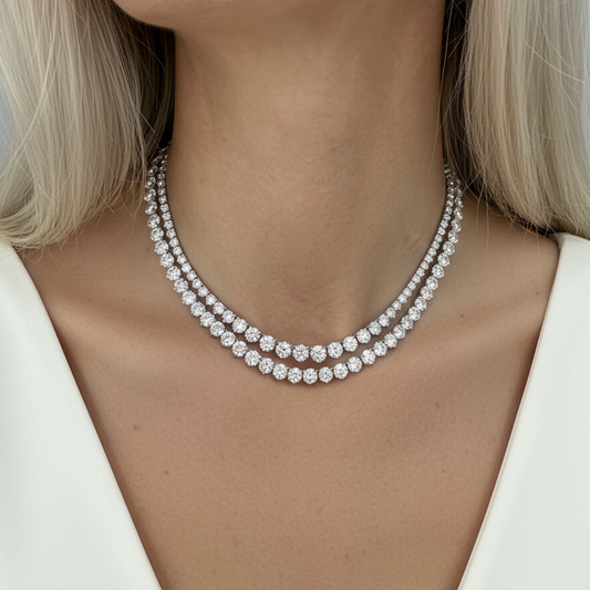 Timeless Straight Tennis Diamond Necklace in 14K White Gold