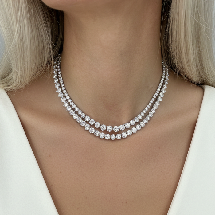 Timeless Straight Tennis Diamond Necklace in 14K White Gold