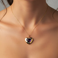 Amethyst Heart 14K (or 18k upon request) Yellow Gold Cabochon Pendant Necklace