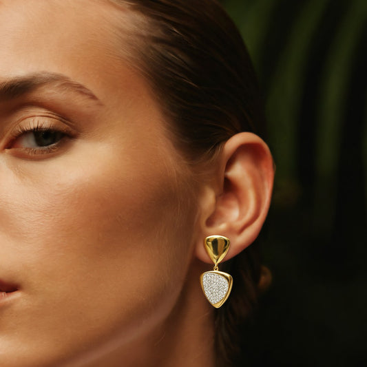 Geometric Dual-Tone Diamond Accent Drop Earrings in 14K Yellow Gold