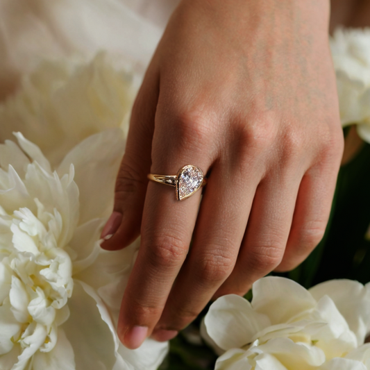 Pear-Shaped Bezel Set Diamond Ring in 14K Yellow Gold