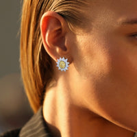 Sunflower Yellow & White Stud Earrings in 14K White Gold