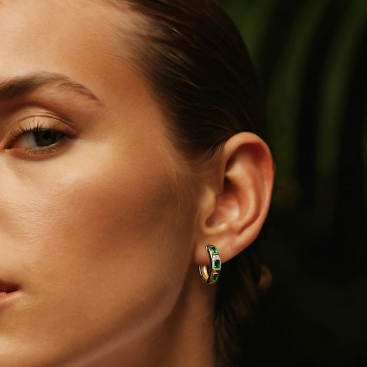 Blue Topaz Radiance Diamond Hoop Earrings in 14K Yellow Gold