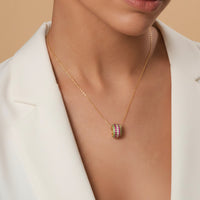 Multicolor Gemstone Pavé Barrel Pendant Necklace in 14K Yellow Gold