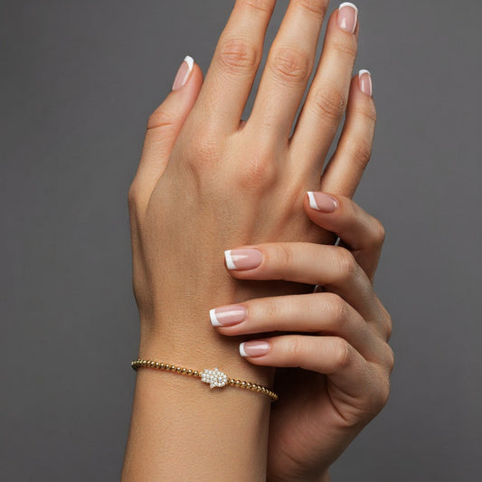 Diamond Hamsa Charm Beaded Bracelet in 14K Gold
