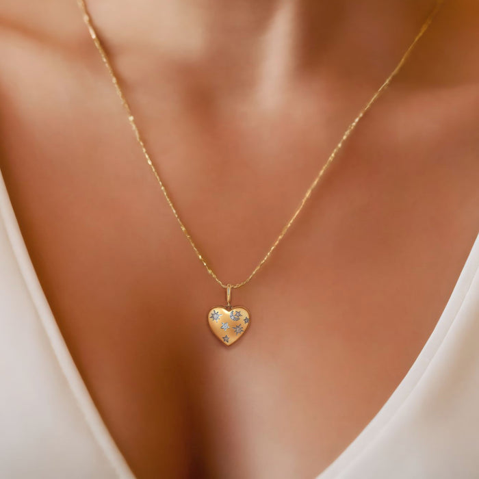 Star Moon Heart Shape Pendant Necklace in 14K Yellow Gold