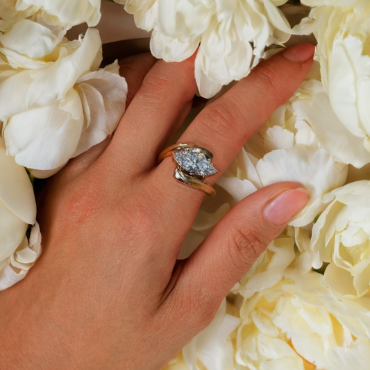 Marquise Diamond Three-Stone Ring in 14K Yellow Gold