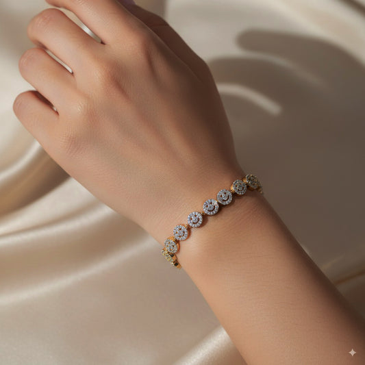 Round Cluster Diamond Bracelet in 14K Yellow Gold