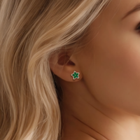 Emerald Ruby Gemstone Stud Earrings in 14K Yellow Gold