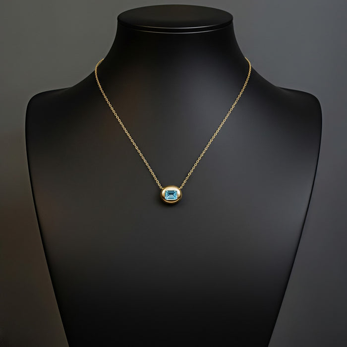 Emerald-Cut Blue Topaz Solitaire Necklace in 14K Yellow Gold