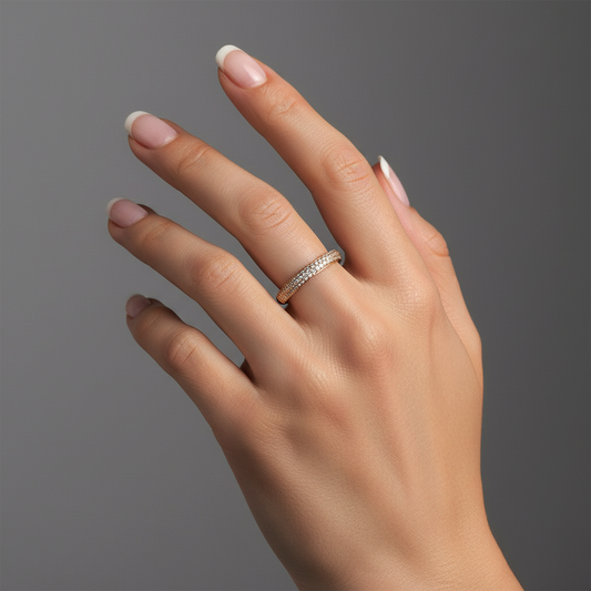 Elegant Band Pave Black Enamel Ring in 14K Yellow Gold