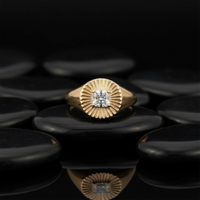 Statement Signet Sunburst Diamond Ring in 14K Yellow Gold