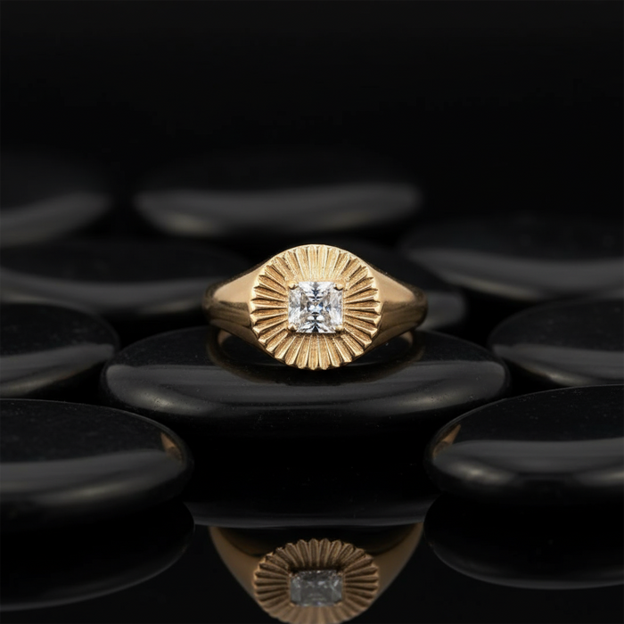 Statement Signet Sunburst Diamond Ring in 14K Yellow Gold