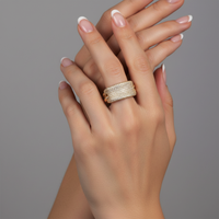 Luxury Ring Wide Pavé Diamond Ring in 14K Yellow Gold