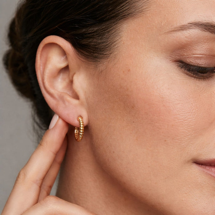 Ribbed Dome Textured Hoop Earrings in 18K Yellow Gold