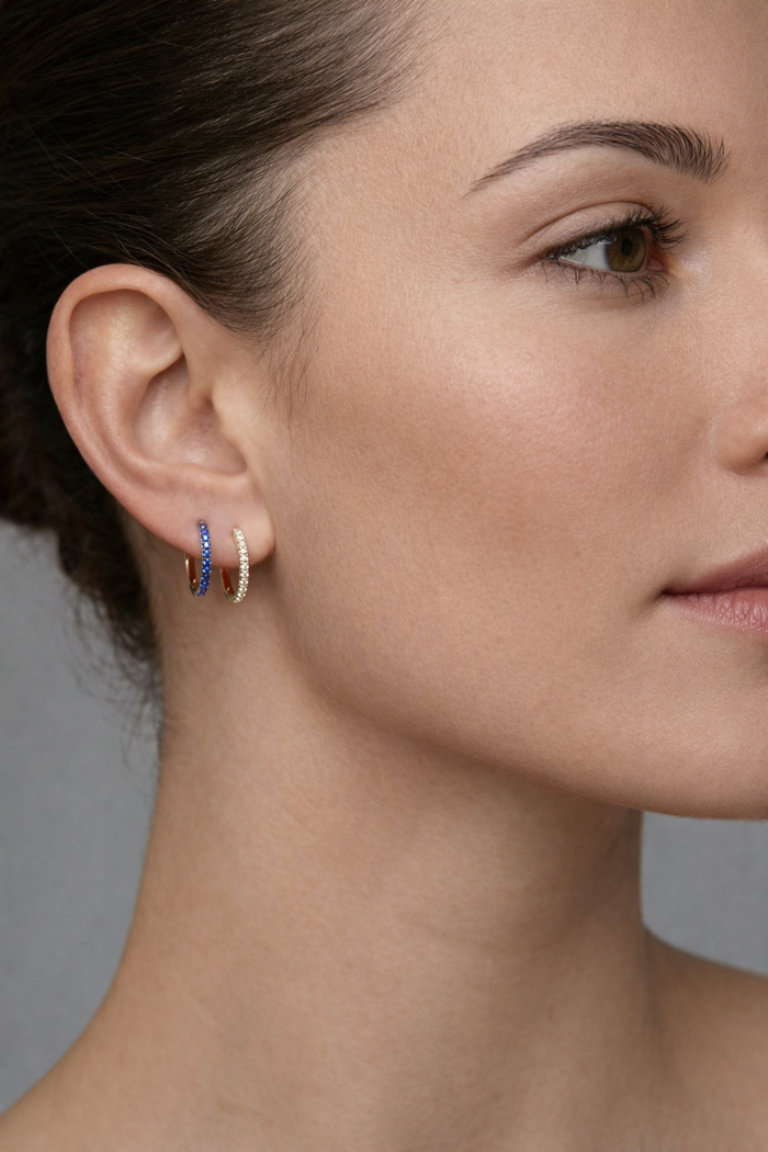 Sapphire Diamond Charm Huggie Earrings in 14K Yellow Gold