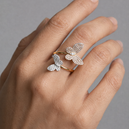 Butterfly Bloom Dual Tone Ring in 18K Yellow Gold