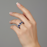 Contemporary Sapphire Band Baguette Ring in 14K White Gold