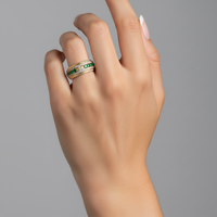 Double Row Emerald Diamond Ring in 14K Yellow Gold