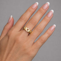 Polished Letter Mom Ring in 14K Yellow Gold