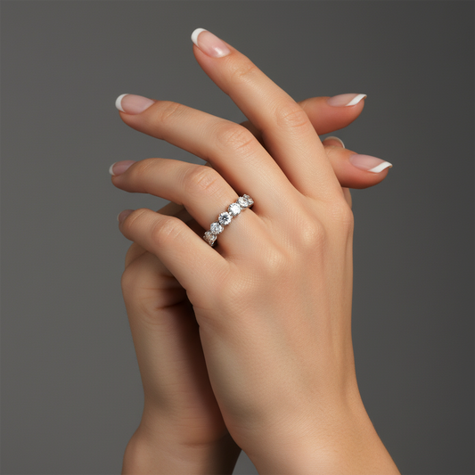 Eternity Band Round Cut Diamond Ring in 18K White Gold