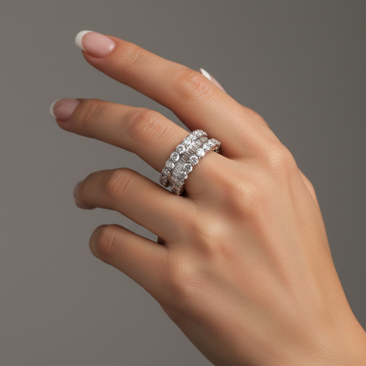 Statement Band Triple Row Diamond Eternity Ring in 14K White Gold