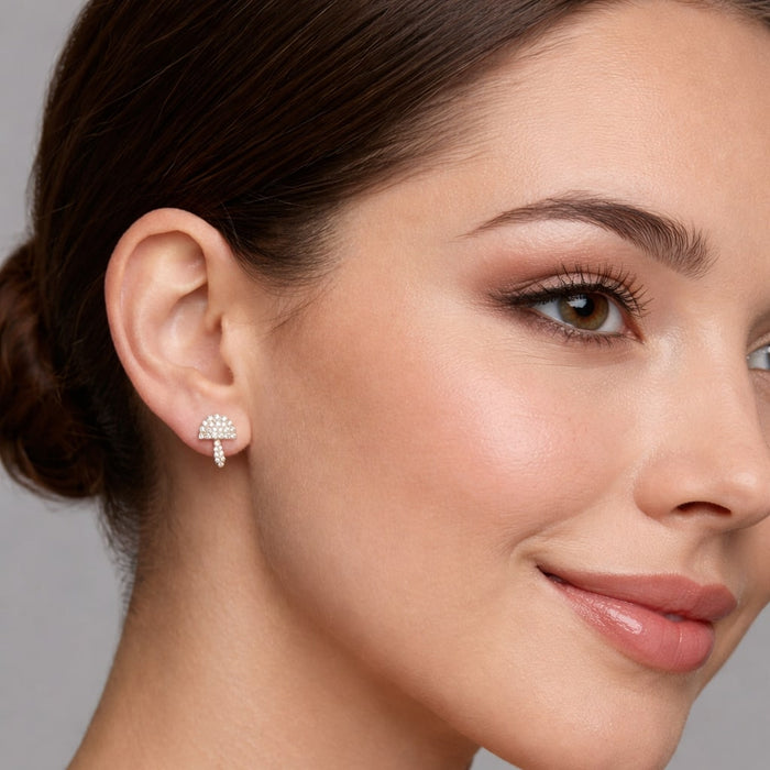 Mushroom Pave Diamond Stud Earrings in 14K Yellow Gold