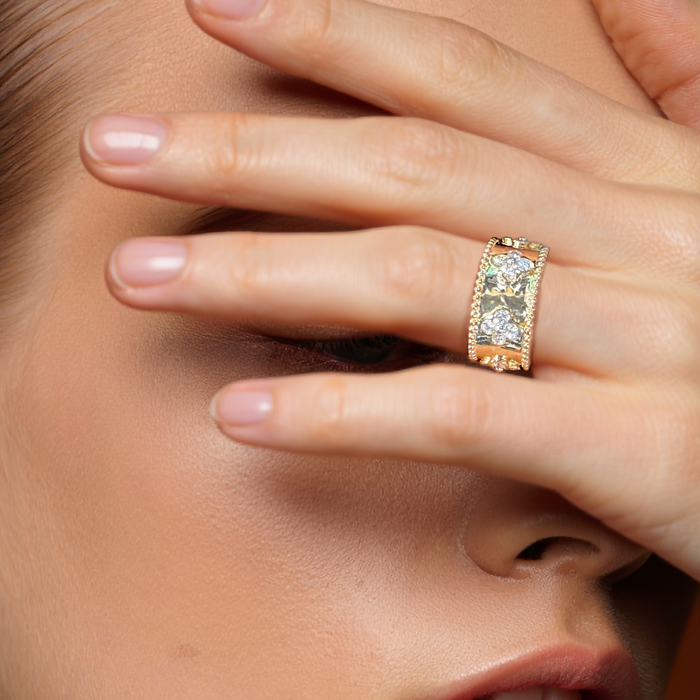 Golden Leaf Shape Diamond Ring in 14K Yellow Gold