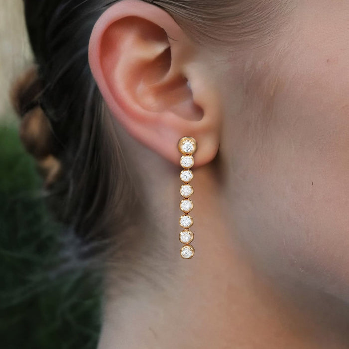 Round Diamond Linear Drop Earrings in 14K Yellow Gold