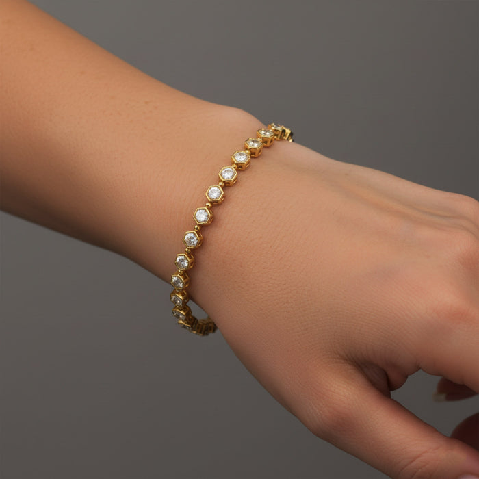 Hexagon Diamond Tennis Bracelet in 18K Yellow Gold