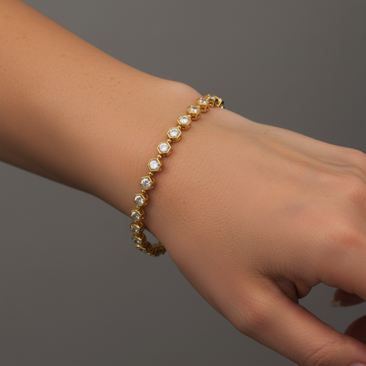 Hexagon Diamond Tennis Bracelet in 18K Yellow Gold
