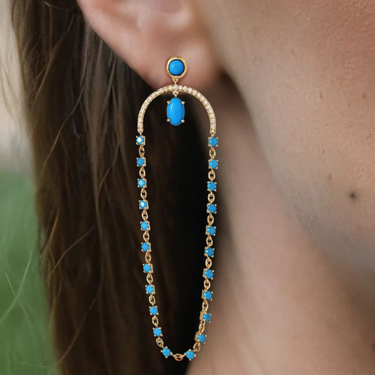 Turquoise Chain Drop Earrings in 14K Yellow Gold