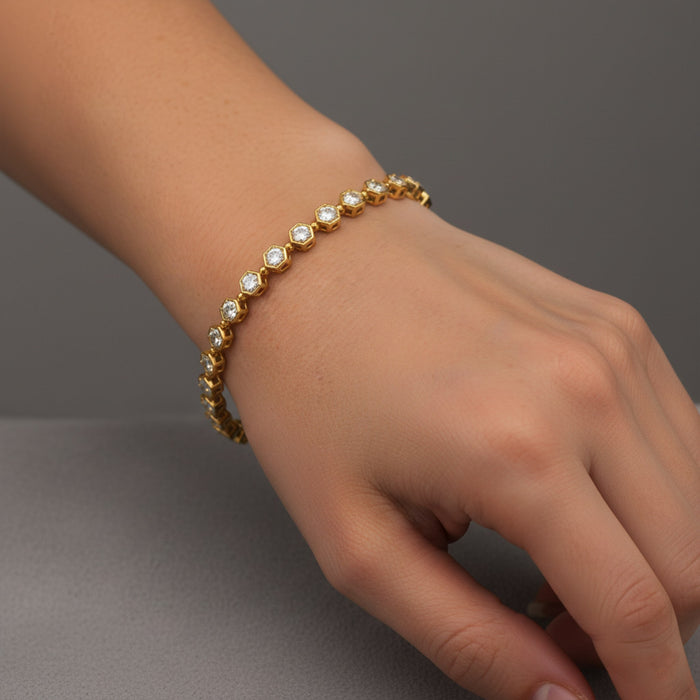 Hexagon Diamond Tennis Bracelet in 18K Yellow Gold