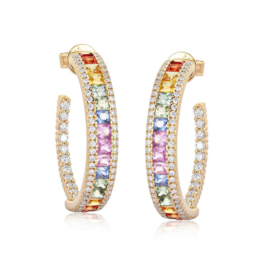 Aurora Circle Diamond 14K (or 18k upon request) Yellow Gold Hoops Earrings