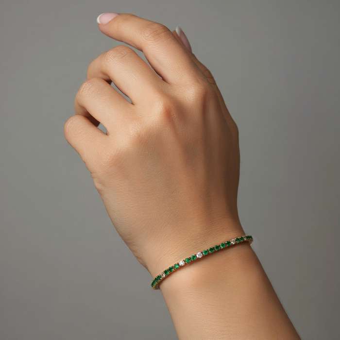 Classic Emerald Diamond Tennis Bangle in 14K Yellow Gold