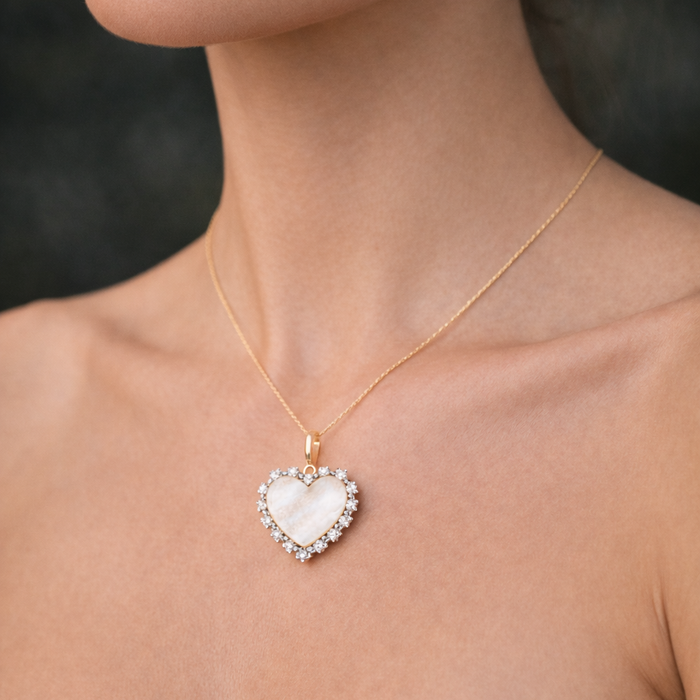 Heart Shape Pearl Pendant Necklace in 14K Yellow Gold