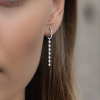 Diamond Huggie Chain Drop Earrings in 14K White Gold
