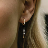 Linked Chain Diamond Huggie Earrings in 14K Yellow Gold
