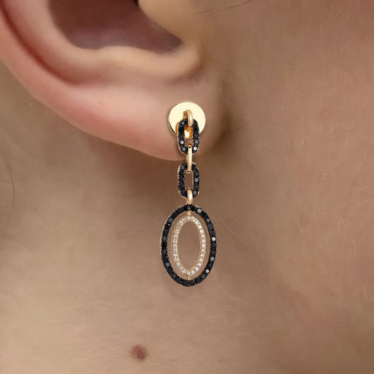 Oval Link Diamond Drop Earrings in 14K Yellow Gold