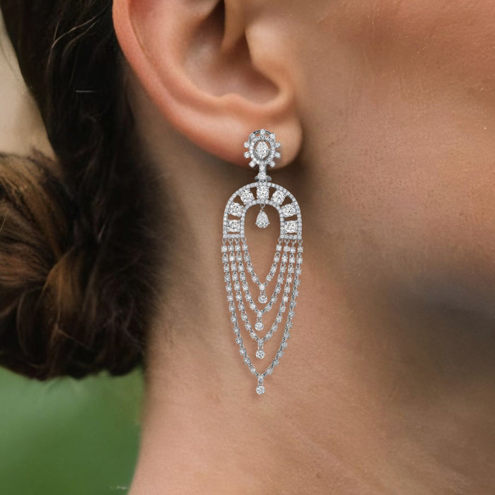 Multi Layered Chandelier Drop Earrings in 14K White Gold