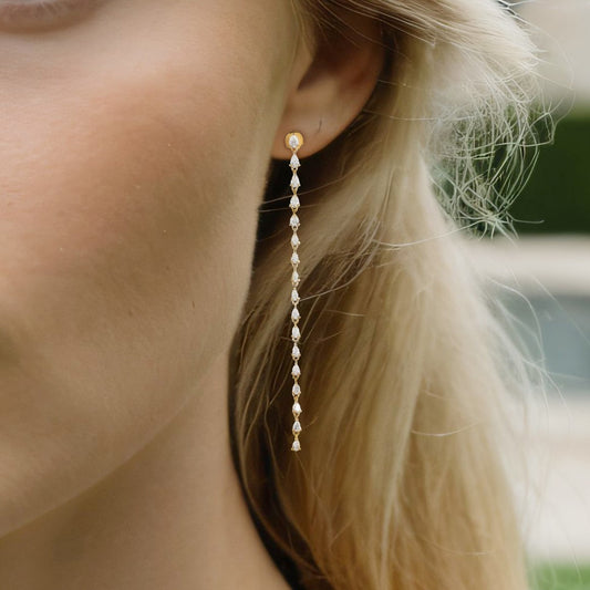 Swirl Diamond Drop Earrings in 14K Yellow Gold