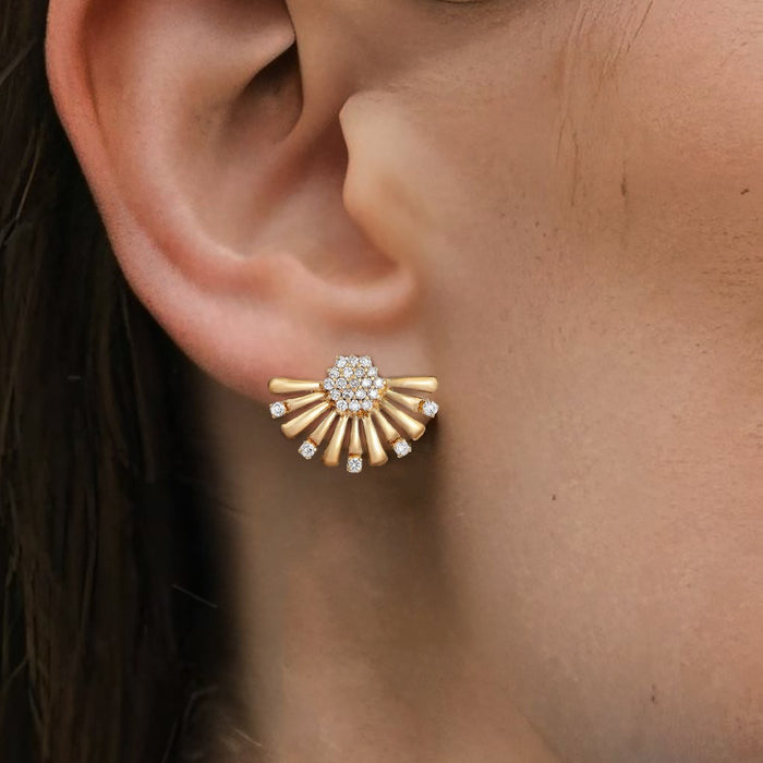 Radiant Burst Diamond Cluster Stud Earrings in 14K Yellow Gold