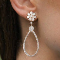 Floral Teardrop Statement Drop Earrings in 14K Yellow Gold